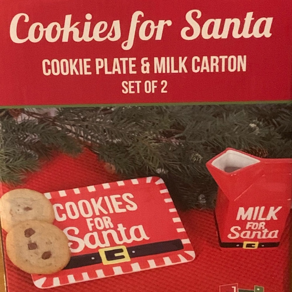 Santa’s cookie plate and milk carton set